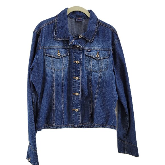 Cruel Girl Jacket Womens M Blue Denim Cropped Long Slv Button Down Front Pockets - Picture 1 of 10